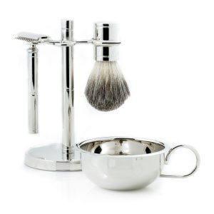 Shaving Set w/ Safety Razor, Cream Brush and Soap Dish- sku184270013