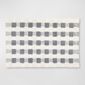 Texture Check Cotton Bath Rug- sku217950621