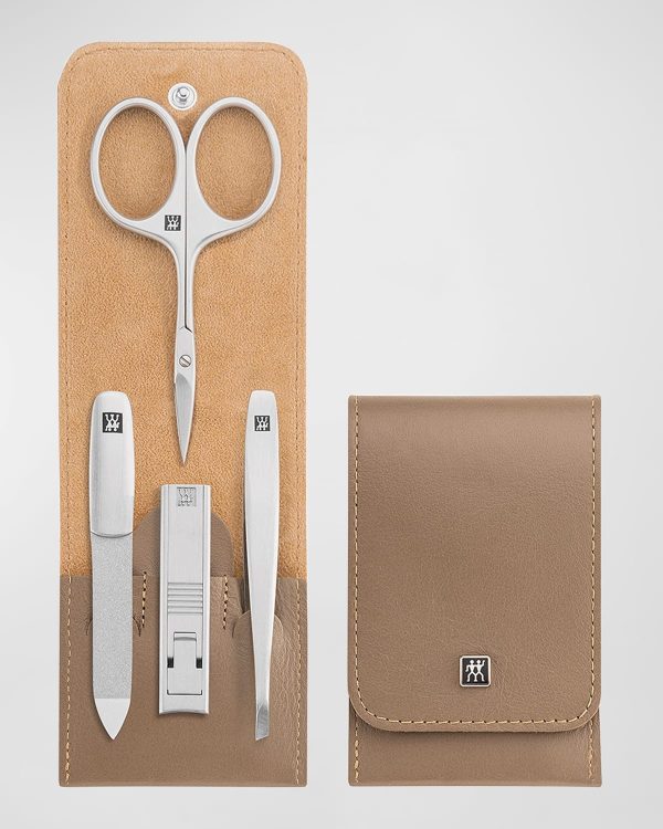 Premium 5-Piece Taupe Leather Nail Case Set- sku218520400