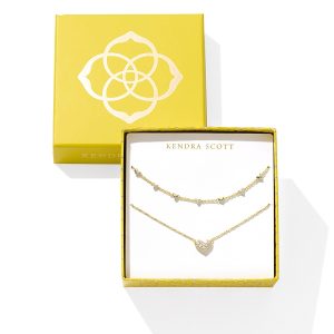Kendra Scott Ari & Haven Pave Heart Necklaces in 14K Gold Plated, Set of 2