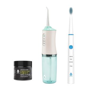 Pursonic Oral Care Power Bundle: Usb Rechargeable Water Flosser, Electric Toothbrush, and Charcoal Teeth Whitener