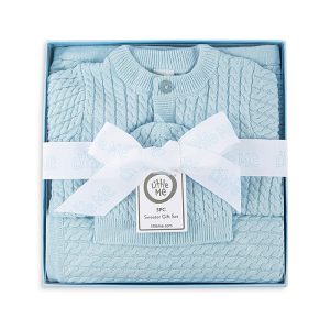 Little Me Boys' Blue Cable Sweater, Hat & Blanket Gift Box - Baby