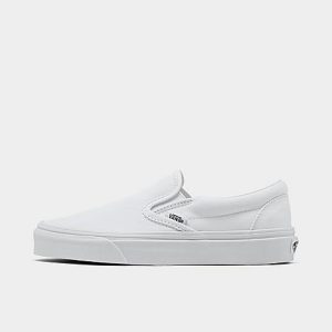 Vans Big Kids&apos; Classic Slip-On Casual Shoes in White/White Size 6.5 Canvas - 2533374