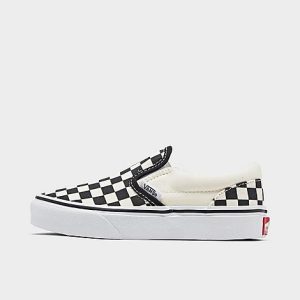 Vans Little Kids&apos; Classic Slip-On Casual Shoes in Black/White/Black Size 13.0 Canvas - 2502942