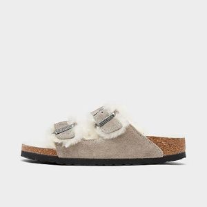Birkenstock Women&apos;s Arizona Shearling Suede Leather Sandals in Grey/Stone Coin Size 38 Leather/Suede - 3185740