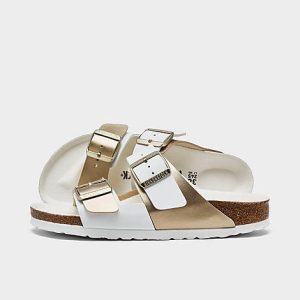 Birkenstock Women&apos;s Arizona Split Birko-Flor Sandals in White/Metallic/White Size 41 Microfiber - 5681432