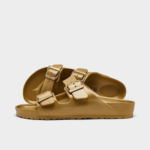 Birkenstock Essentials Arizona EVA Sandals in Brown/Metallic/Metallic Gold Size 46 - 3110741