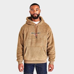 Polo Ralph Lauren Men&apos;s Ralph Lauren Polo Sport Curly Hi-Pile Logo Hoodie in Brown/Montana Khaki Size XL 100% Polyester/Fleece - 5838105