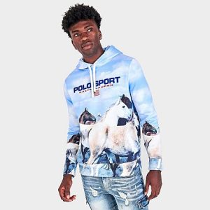 Polo Ralph Lauren Men&apos;s Polo Sport Wild Horses Graphic Hoodie in Blue/Sky Blue Size Large Cotton/Polyester - 5838089