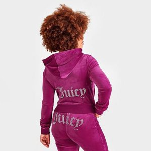 Juicy Couture Women&apos;s OG Big Bling Velour Zip-Up Hoodie in Purple/Candied Fig Size Small Polyester/Velvet/Spandex - 5887242