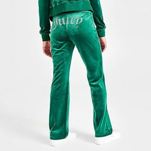 Juicy Couture Women&apos;s OG Big Bling Velour Track Pants in Green/Emerald Green Size Large Polyester/Spandex/Velour - 5887240