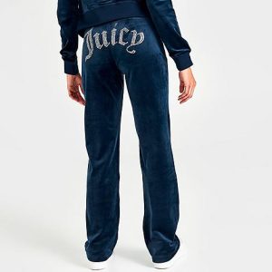 Juicy Couture Women&apos;s OG Big Bling Velour Track Pants in Blue/Navy Size XL Polyester/Spandex/Velour - 5887231