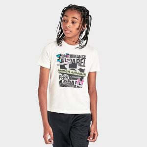Under Armour Boys&apos; Multilogo T-Shirt in White/Stone Size Large Polyester - 5796112