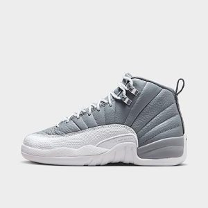 Jordan Big Kids&apos; Air Retro 12 Basketball Shoes in White/Grey/Stealth Size 7.0 Leather - 3160151