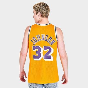 Mitchell And Ness Men&apos;s Los Angeles Lakers NBA Magic Johnson Swingman Jersey in Yellow/Purple Size Large Knit/Jersey - 5804100