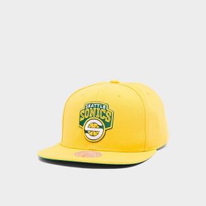 Mitchell And Ness Seattle Supersonic NBA Hardwood Classics Snapback Hat in Yellow/Sonics Yellow - 8206843