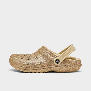 Crocs Women&apos;s Classic Lined Glitter Clog Shoes in Beige/Multi Size 9.0 - 3198264