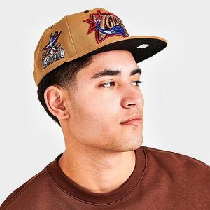 Mitchell And Ness Philadelphia 76ers NBA Wheat Hardwood Classics Snapback Hat in Beige/Wheat - 8206856