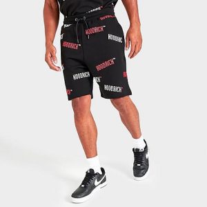 Hoodrich Men&apos;s Retro Allover Print Shorts in Black/Black Size Large Cotton/Polyester/Fleece - 5824285
