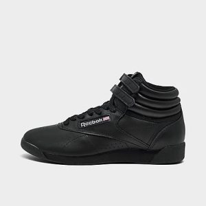 Reebok Women&apos;s Freestyle Hi Casual Shoes in Black/Black Size 10.0 Leather - 2995343