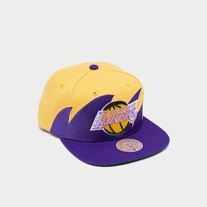 Mitchell And Ness Los Angeles Lakers NBA Hardwood Classics Snapback Hat in Purple/Yellow/Yellow Acrylic/Wool - 8204218
