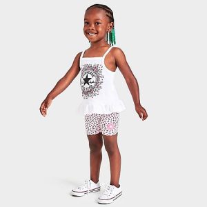 Nike Girls&apos; Toddler Converse Peplum Tank Top and Bike Shorts Set in Pink/Pink Foam Size 2 T Jersey - 5839259