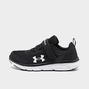 Under Armour Boys&apos; Little Kids&apos; Assert 9 Running Shoes (Wide Width) in Black/Black Size 3.0 - 5674033