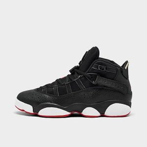 Jordan Big Kids&apos; 6 Rings Basketball Shoes in Black/Black Size 7.0 Leather - 3097326
