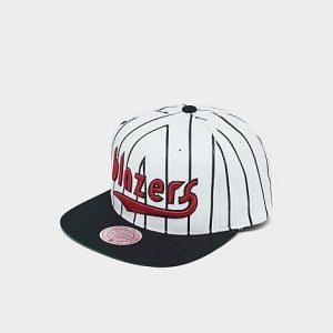 Mitchell And Ness Portland Trailblazers NBA Pinstripe HWC Snapback Hat in White/White Polyester/Wool - 8205130