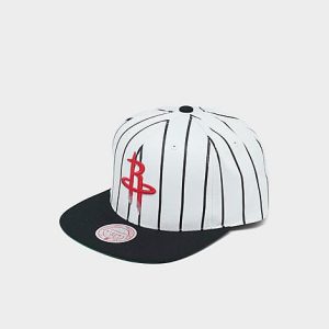 Mitchell And Ness Houston Rockets NBA Pinstripe Snapback Hat in White/White Polyester/Wool - 8205125