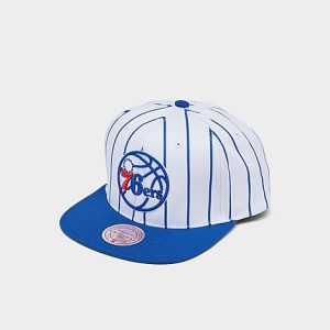Mitchell And Ness Philadelphia 76ers NBA Pinstripe Snapback Hat in White/White Polyester/Wool - 8205126