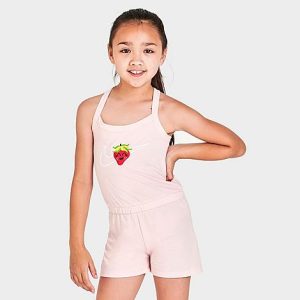 Nike Girls&apos; Little Kids&apos; Lil Strawberry Romper in Pink/Atmosphere Size 4 100% Cotton/Straw - 5839474