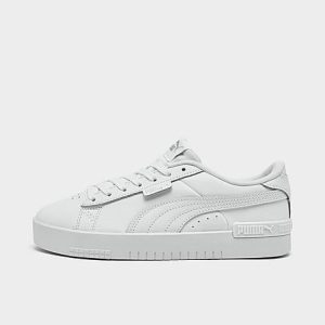 Puma Girls&apos; Big Kids&apos; Jada JR Casual Shoes in White/ White Size 7.0 Leather - 3037957
