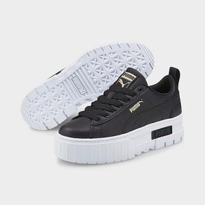 Puma Girls&apos; Big Kids&apos; Mayze Leather Casual Shoes in White/ Black Size 7.0 - 3203446