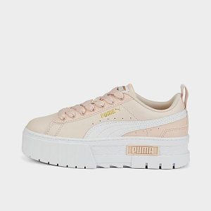 Puma Girls&apos; Big Kids&apos; Mayze Leather JR Casual Shoes in Brown/Coral Size 7.0 - 3509269