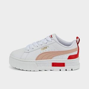 Puma Girls&apos; Little Kids&apos; Mayze Leather Casual Shoes in White/ White Size 13.5 - 3509282