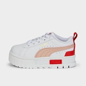 Puma Kids&apos; Toddler Mayze Leather Stretch Lace Casual Shoes in White/ White Size 10.0 Leather/Lace - 3509302