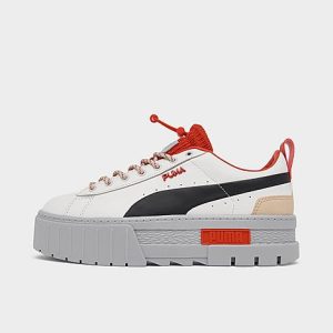 Puma Women&apos;s Mayze Retro Grade Platform Casual Shoes in White/Vaporous Gray Size 5.5 Leather - 3185484