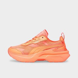 Puma Girls&apos; Big Kids&apos; Rider FV Rainbow Sunset Casual Shoes in White/Carnation Pink Size 7.0 Nylon/Suede - 3203579