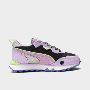 Puma Girls&apos; Big Kids&apos; Rider FV Sp@ce Gl@m Casual Shoes in Pink/Purple Rose Size 4.5 Nylon/Suede - 3509609