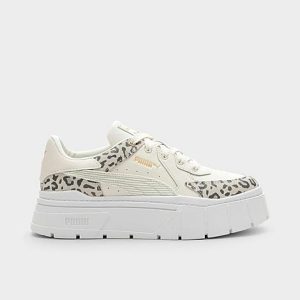 Puma Women&apos;s Mayze Stacked Edgy Leopard Platform Casual Shoes in White/Marshmallow Size 11.0 Leather - 3214012
