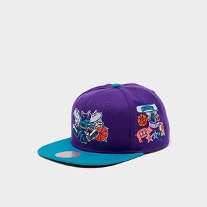 Mitchell And Ness NBA Charlotte Hornets Patch Overload Snapback Hat in Purple/Green 100% Polyester - 8205121