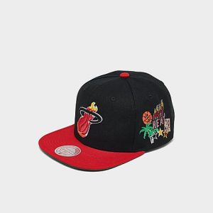 Mitchell And Ness NBA Miami Heat Patch Overload Snapback Hat in Black/Black 100% Polyester - 8205117