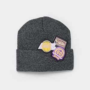 Mitchell And Ness Los Angeles Lakers NBA Patch Knit Beanie Hat in Grey/Grey Acrylic/Knit - 8205768