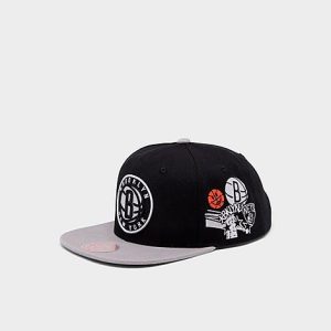 Mitchell And Ness NBA Brooklyn Nets Patch Overload Snapback Hat in Black/Black 100% Polyester - 8205116