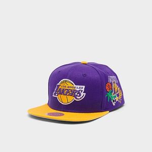 Mitchell And Ness NBA Los Angeles Lakers Patch Overload Snapback Hat in Purple/Purple 100% Polyester - 8205120