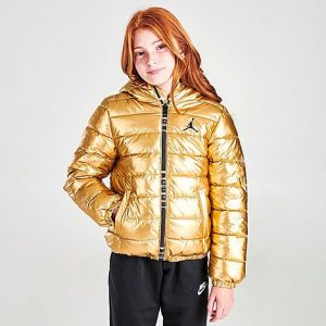 Jordan Kids&apos; Full-Zip Puffer Jacket in Yellow/Gold Size Large 100% Polyester/Fur - 5783369