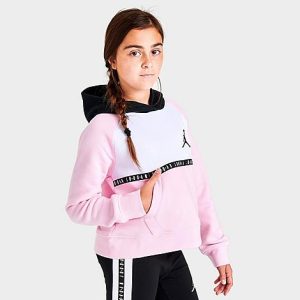 Jordan Girls&apos; Colorblock Taped Hoodie in Pink/Pink Foam Size XL - 5866669
