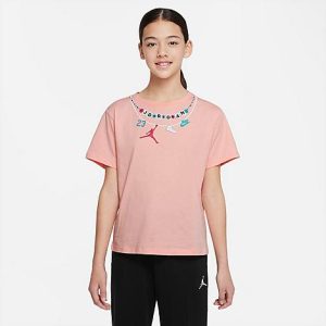 Jordan Girls&apos; BFF Necklace T-Shirt in Pink/Bleached Coral Size Large - 5838164