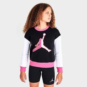 Jordan Girls&apos; Jumpman Mix Mesh Crewneck Sweatshirt in Black/Black Size Large - 5866788